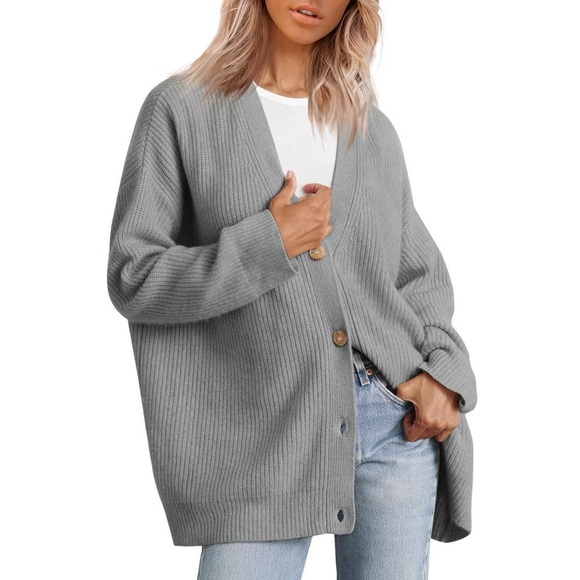 Sweaters - long gray button down cardigan sweater